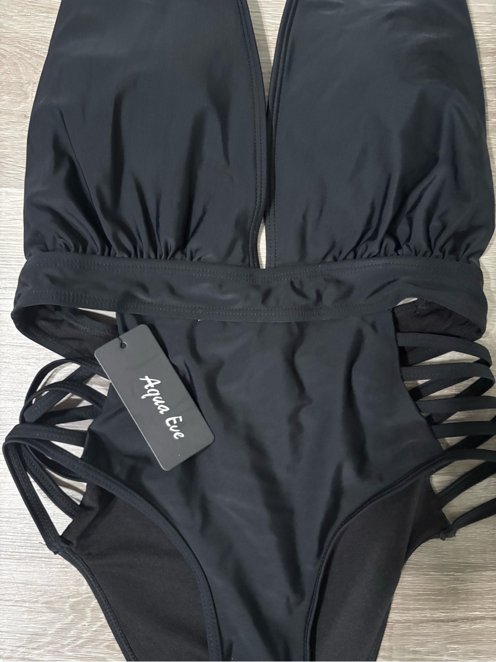 Aqua Eve Black Strappy Halter One-Piece Swimsuit - Picture 2 of 7